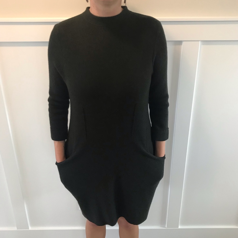 Anthropologie Sparrow Green Wool pocket dress